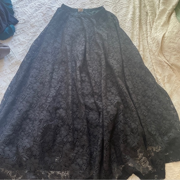 Fred Lief Dallas Vintage Maxi Skirt Black Lace Long Size 12 Bohemian Peasant - Picture 2 of 8